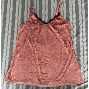 Espresso Crushed Pink Velvet Tank Top‎ Cami lace Womens XL Y2k Witchy burnout